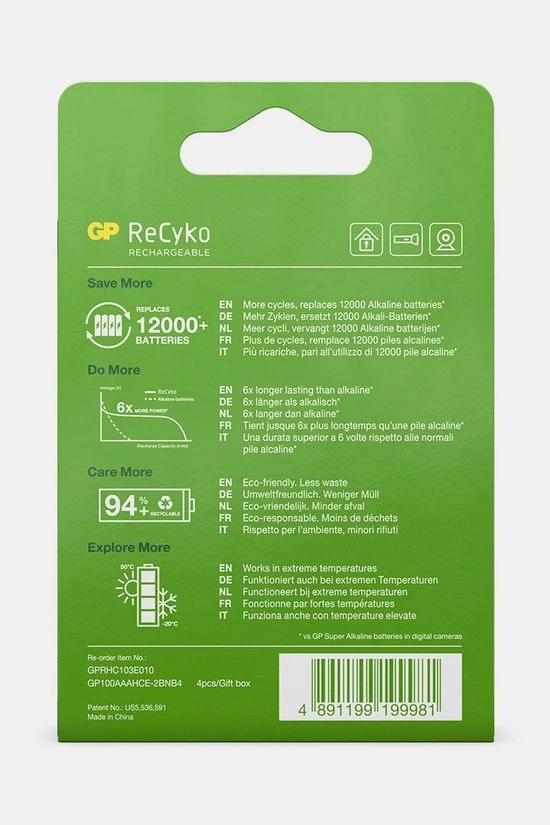 GP BATTERIES AAA Rechargeable Nimh 950 Mah Recyko 1,2V 4 Stuks Batterij 4 GP BATTERIES AAA Rechargeable Nimh 950 Mah Recyko 1,2V 4 Stuks Batterij - Image 4